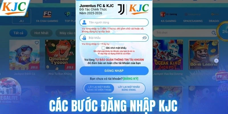 Các bước đăng nhập KJC
